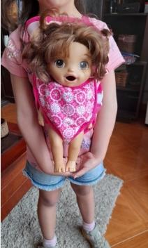 Nosič pre bábiky ružový a fialový,