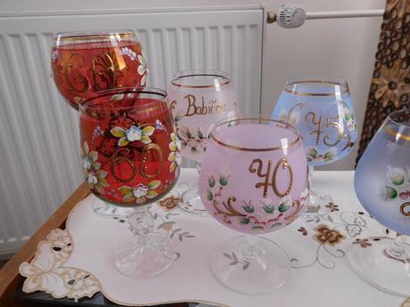 Jubilejné poháre borske sklo, farebné sklo poháre,