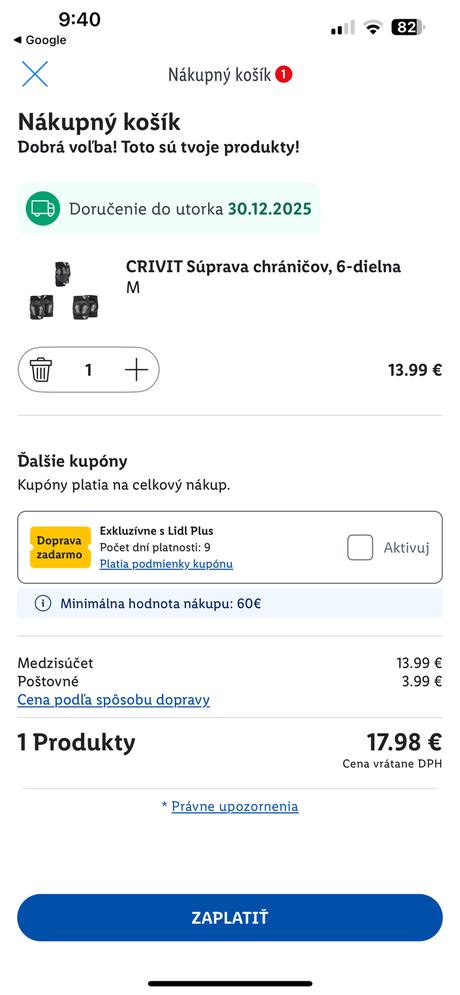 Crivit 6-dielna suprava chráničov vel. m, m