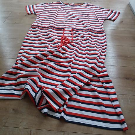 Bielo-červeno-modré pásikavé dlhé bavlnené šaty, tchibo,46