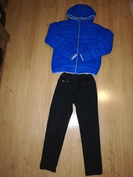 Hrubší kabát +rifle č. 140, 140–152