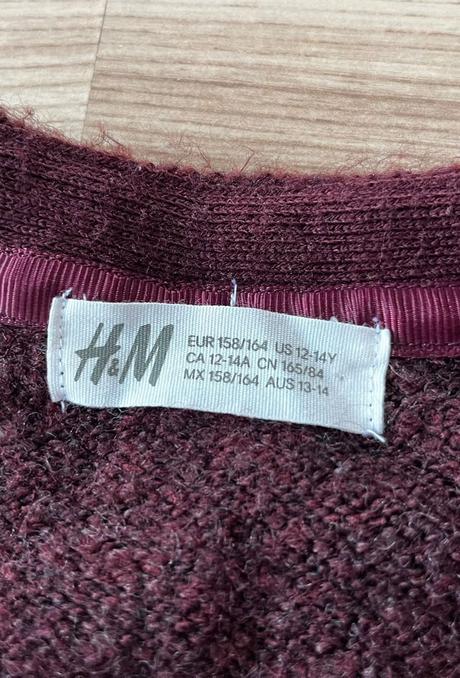 Dlhý svetrík vínovej farby, h&m,164