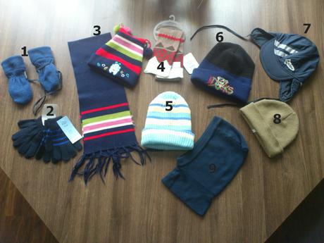 4x čiapky, rukavice, šály na 1-3roky, 86–98