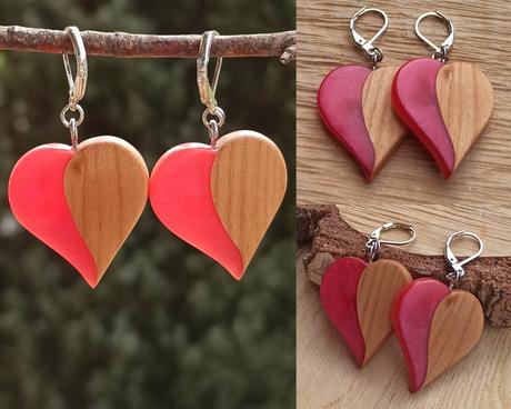 Náušnice z dreva a živice,