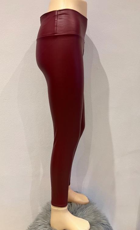 Dámske zateplené koženkové legíny bordové (xl), xl