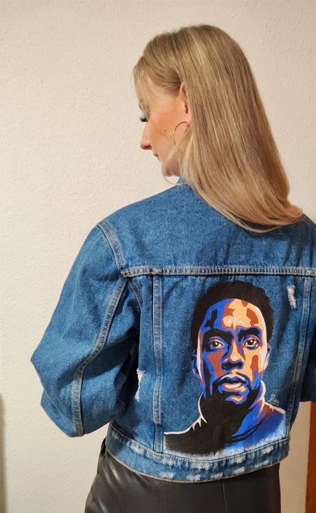 Ručne maľovaná rifľová bunda chadwick boseman, s