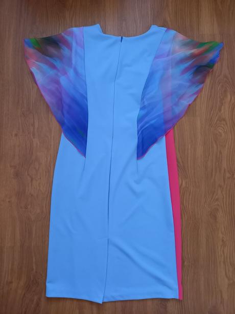 Modré šaty s farebnými rukávmi, č.42, 42