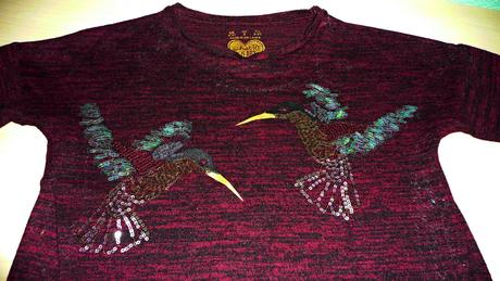 Pulóvrik s dvoma flitrovými kolibríkmi, f&f,134