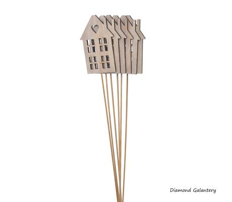 Drevený zápich - domček - natur, 