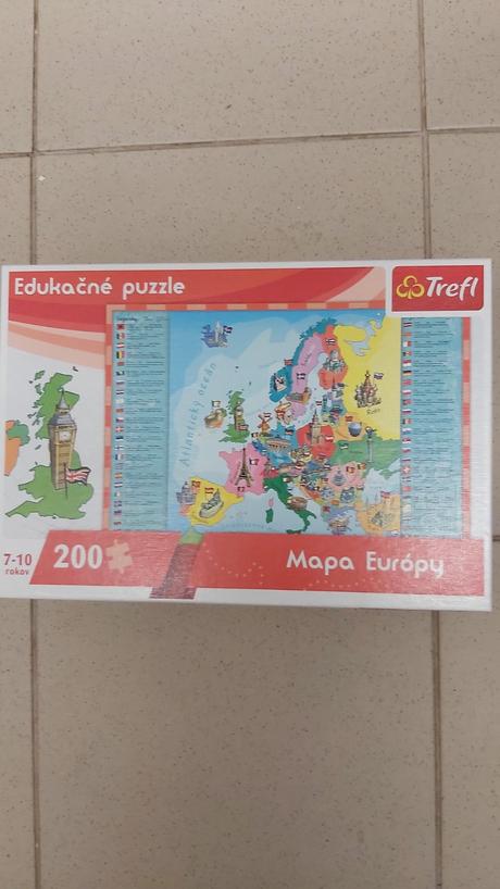 Puzzle edukačné mapa európy 200ks pre deti 7-10r., 