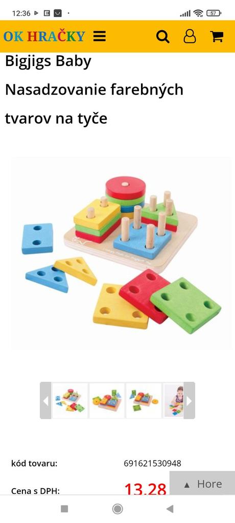 Bigjigs toys nasadzovanie farebných tvarov,