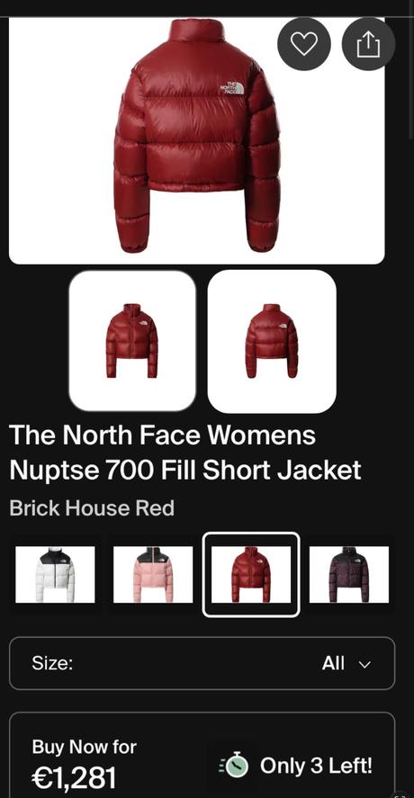 The north face nuptse páperová bunda, xs