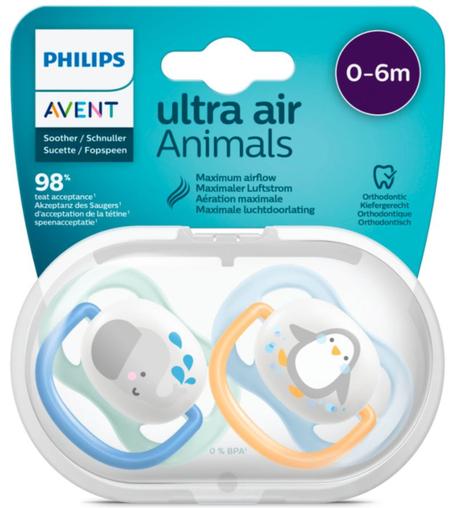 Avent silikónový cumlík ultra air animals 0-6m, 2k, avent
