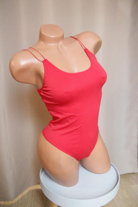 Červený body top s čipkou xs, xs