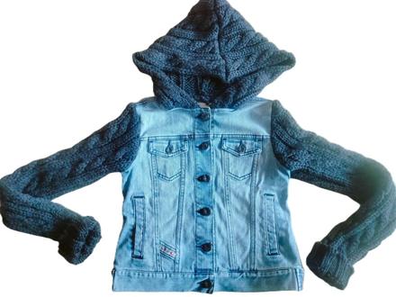 Riflová bundička s merino rukávmi a kapucňou, diesel,128