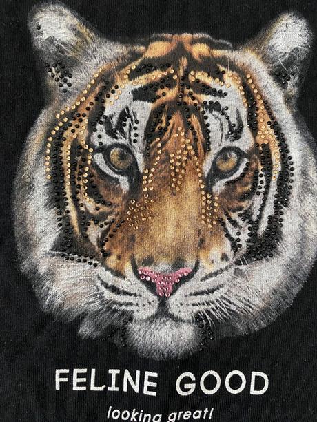 Čierne tričko s tigrom a kamienkami, zara,128