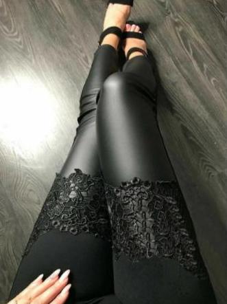 Štýlové legíny lesklé s čipkou, veľkosť l, l