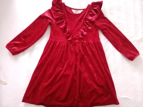Červené velúrové šaty, h&m,116