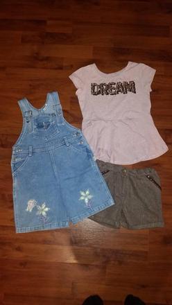 Dievčenský set, tričko, kratase, trakové nohavice, 86–98