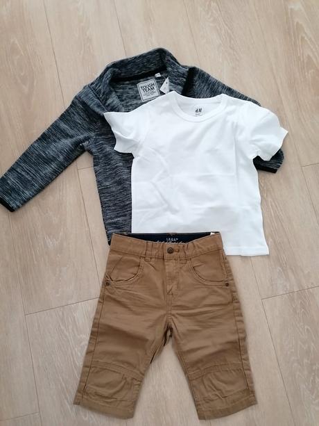 Nohavice 3/4, tričko, mikina, h&m,104
