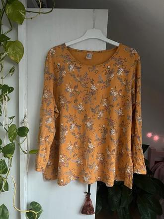 Žlté tričko s dlhým rukávom/ kvetinkové tričko, h&m,5xl