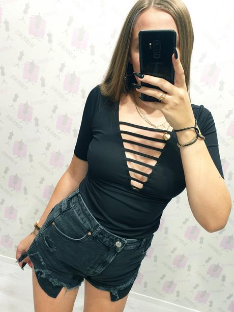 Extravagantný čierny top m, m