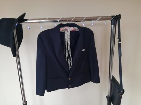 Tmavomodre vintage/retro sako do pasa, m