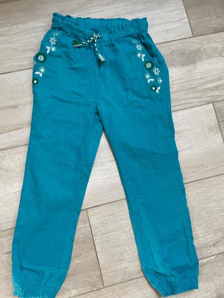 Extra tenké letné vyšívané nohavice, mini boden,122 / 128
