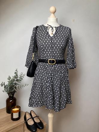 Dámske retro čiernobiele vzorované šaty, h&m,s