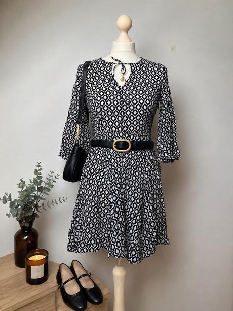 Dámske retro čiernobiele vzorované šaty, h&m,s