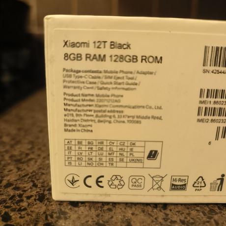 Mobil xiaomi 12t 8gb 128 gb, xiaomi