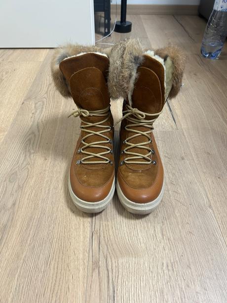 Kožené čižmy s pravou kožušinou, 41