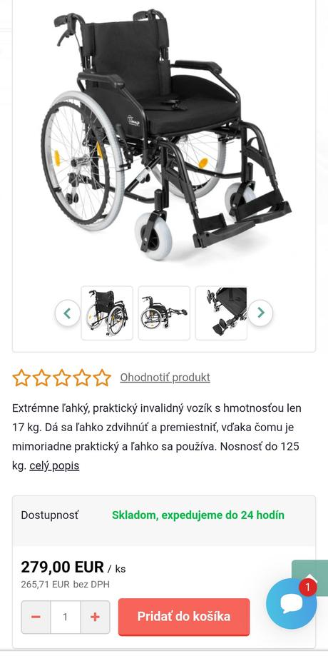 Invalidný vozík skladací,
