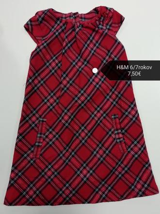 Červené karo kockované šaty s mašľou, h&m,122