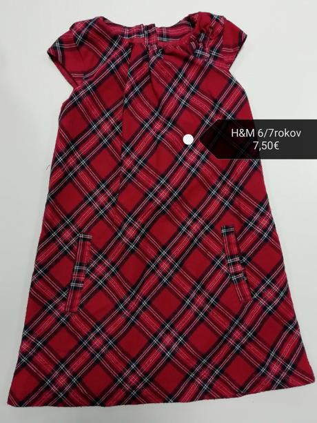 Červené karo kockované šaty s mašľou, h&m,122