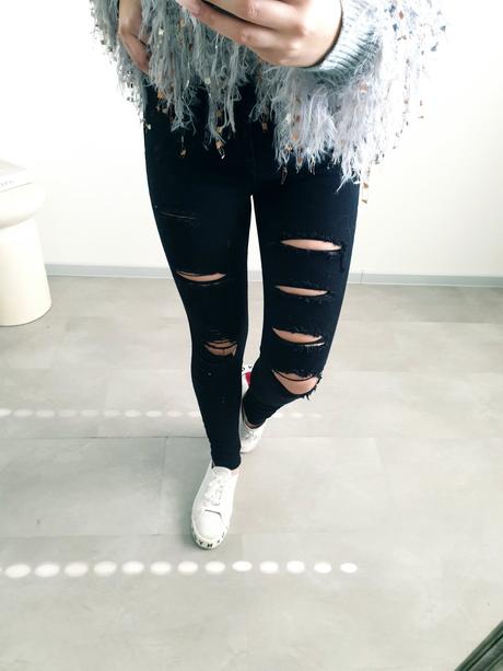 Čierne trhané rifle s, h&m,s