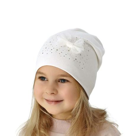 Jarná čiapka s mašľou a trblietkami 52-54 52050, ajs,52 / 54