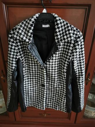 Ľahučky flaušovy kabátik, kombinovaný s kožou, 40