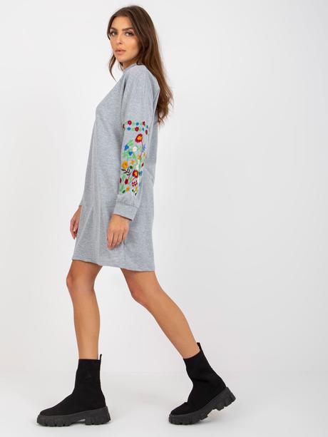 Dámske šaty s vyšívanými rukávmi sivé, l / m / s / xl