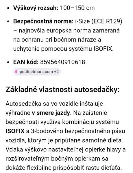 Petite&mars autosedačka elite fix pro i-size grey, petite&mars