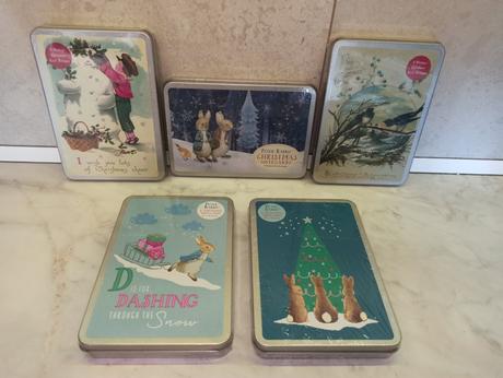 Vintage christmas notecards in tin, 