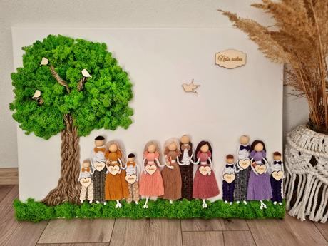 Machový obraz a makrame rodina,