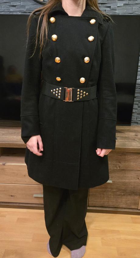 Vlnený čierny kabátik 38, c&a,38