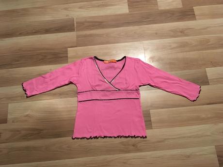 Ružové tričko s volánom dlhý rukáv, 140
