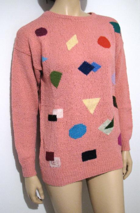 Ružový štrikovaný vzorovaný pulóver, s