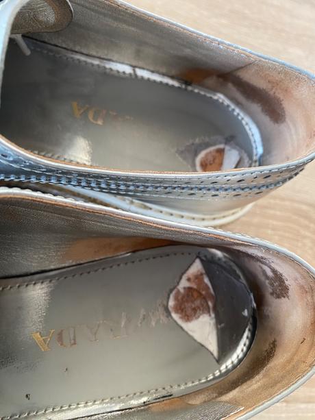 Prada silver leather lace-up derby shoe 38.5, prada,38