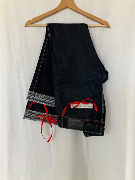 Dámske upcycled tmavomodré rifle, l