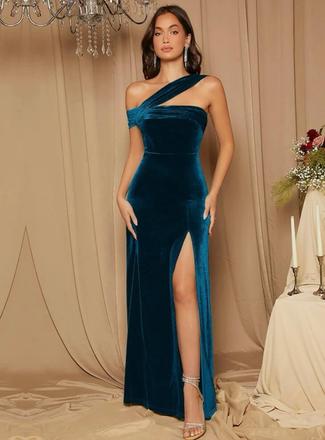 Modre velúrové saty, 164 / 170 / 176 / s / xs