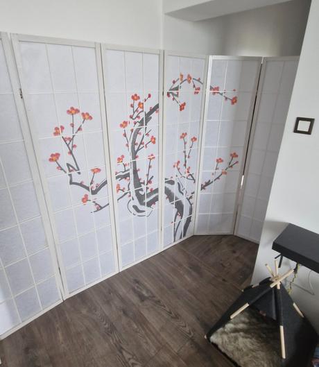 Japonský 6 dielny paraván shoji biely - motív čere,