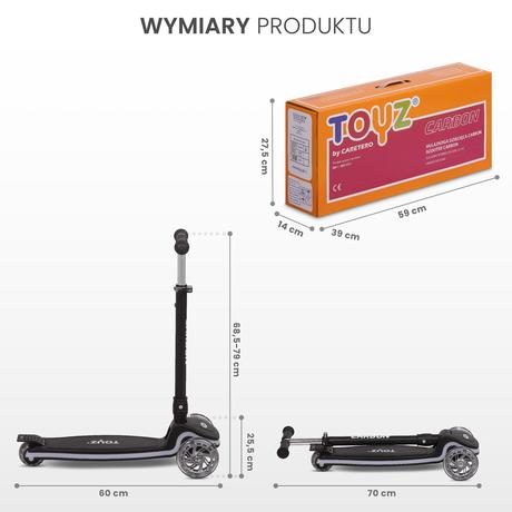 Toyz detská balančná kolobežka carbon so svetelným,
